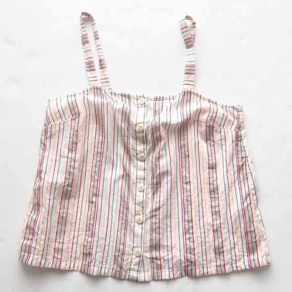 2/25 MADEWELL Rainbow Stripes Cami Top Tank Button Front Shirt Tuck Summer M - Picture 3 of 5